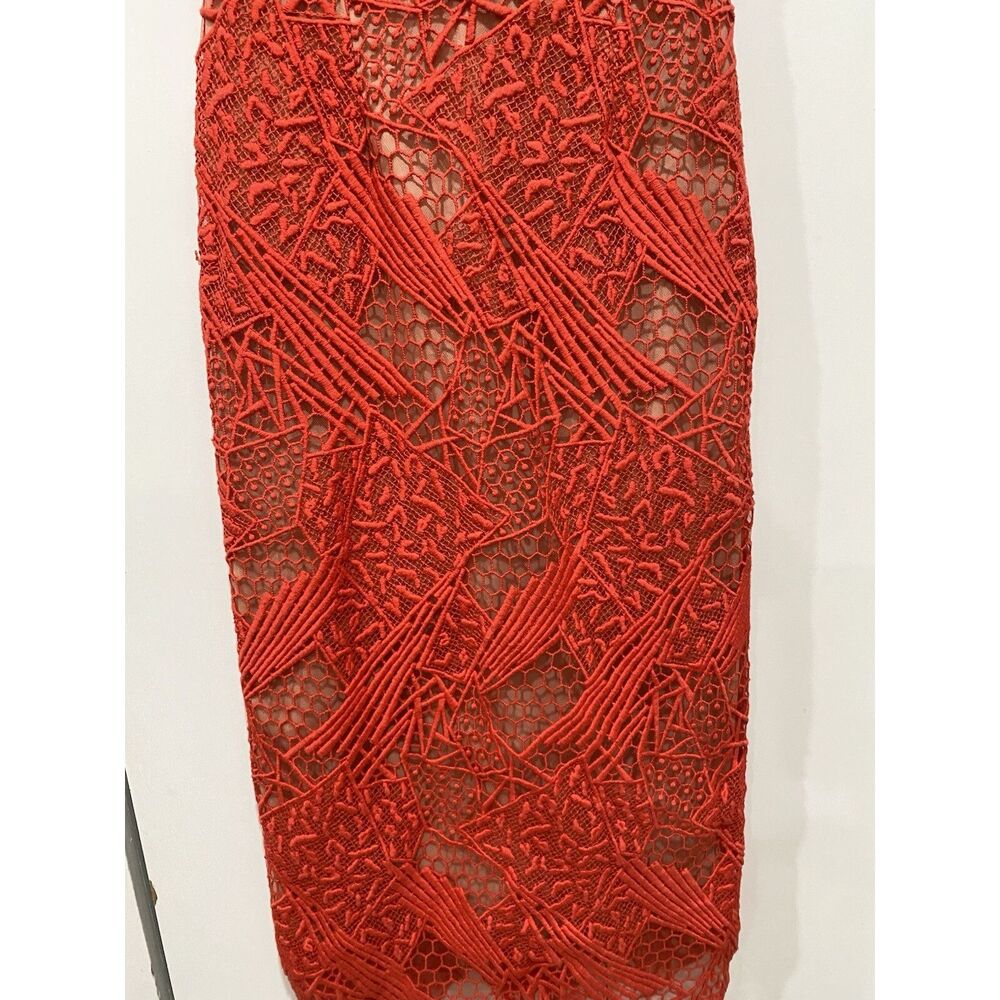 Manning Cartell Dress Red Lace sheath Medium Midi Gallery View Embroidered - Picture 6 of 16